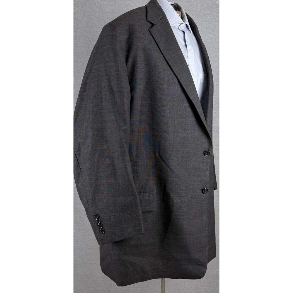 Tom James Corporate Image Blazer Mens 46L Gray Red Windowpane Sport Coat Jacket